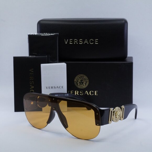 Versace VE4391 GB1/7 Shield Sunglasses - Black/Orange - Picture 1 of 9